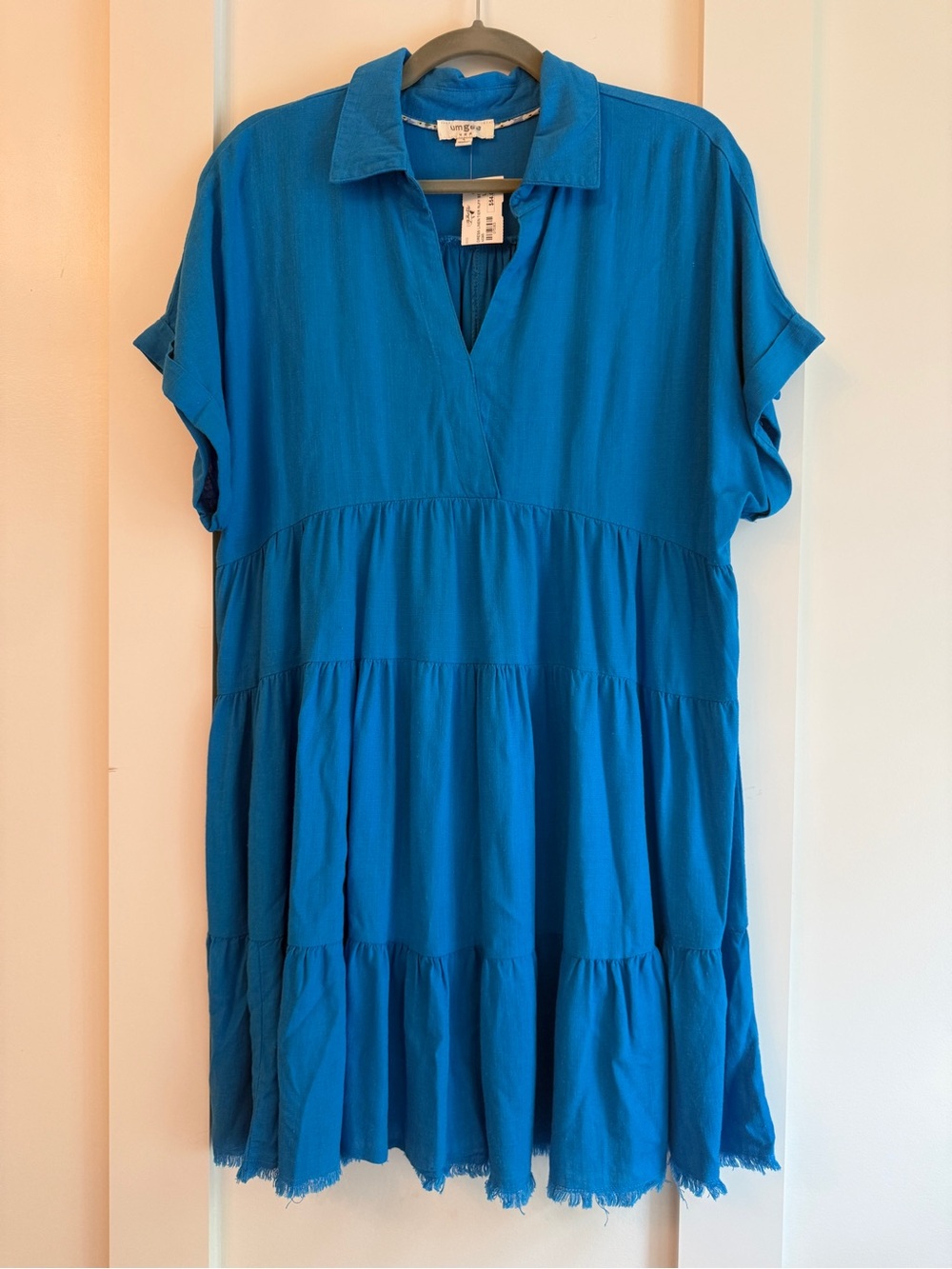 Umgee Blue Tiered collared V-Neck Dress